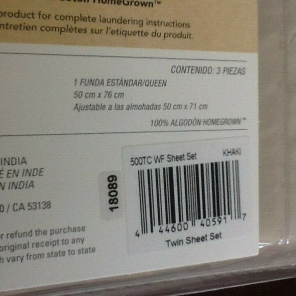 brand new KHAKI Heartland 500 TC Wrinkle Resistant 100% Cotton TWIN Sheet Set - Picture 11 of 12